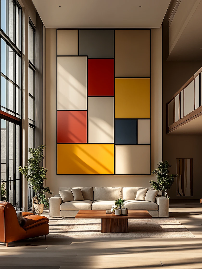 Цветные панели на стене.